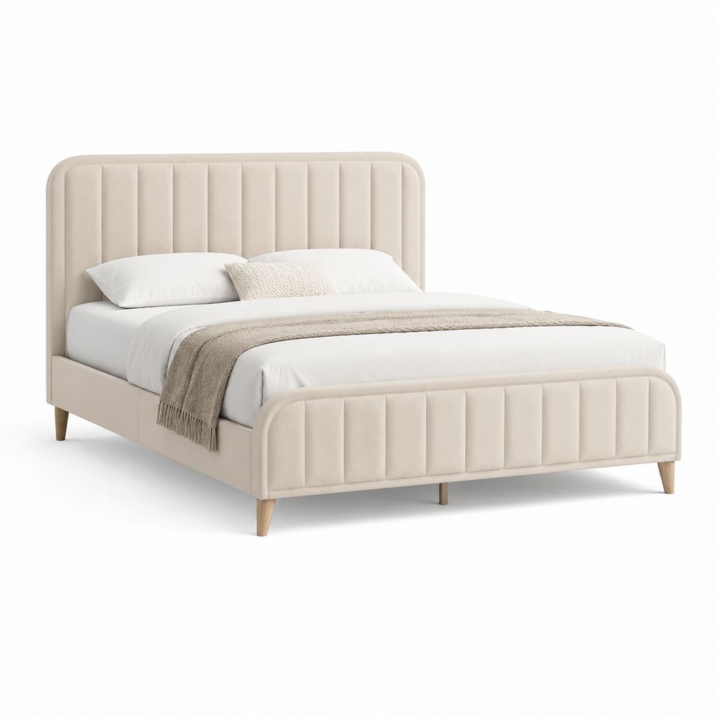 Letto matrimoniale imbottito rettangolare beige in poliestere 160 x 200 cm