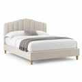 Letto matrimoniale imbottito beige in velluto di poliestere 160 x 200 cm