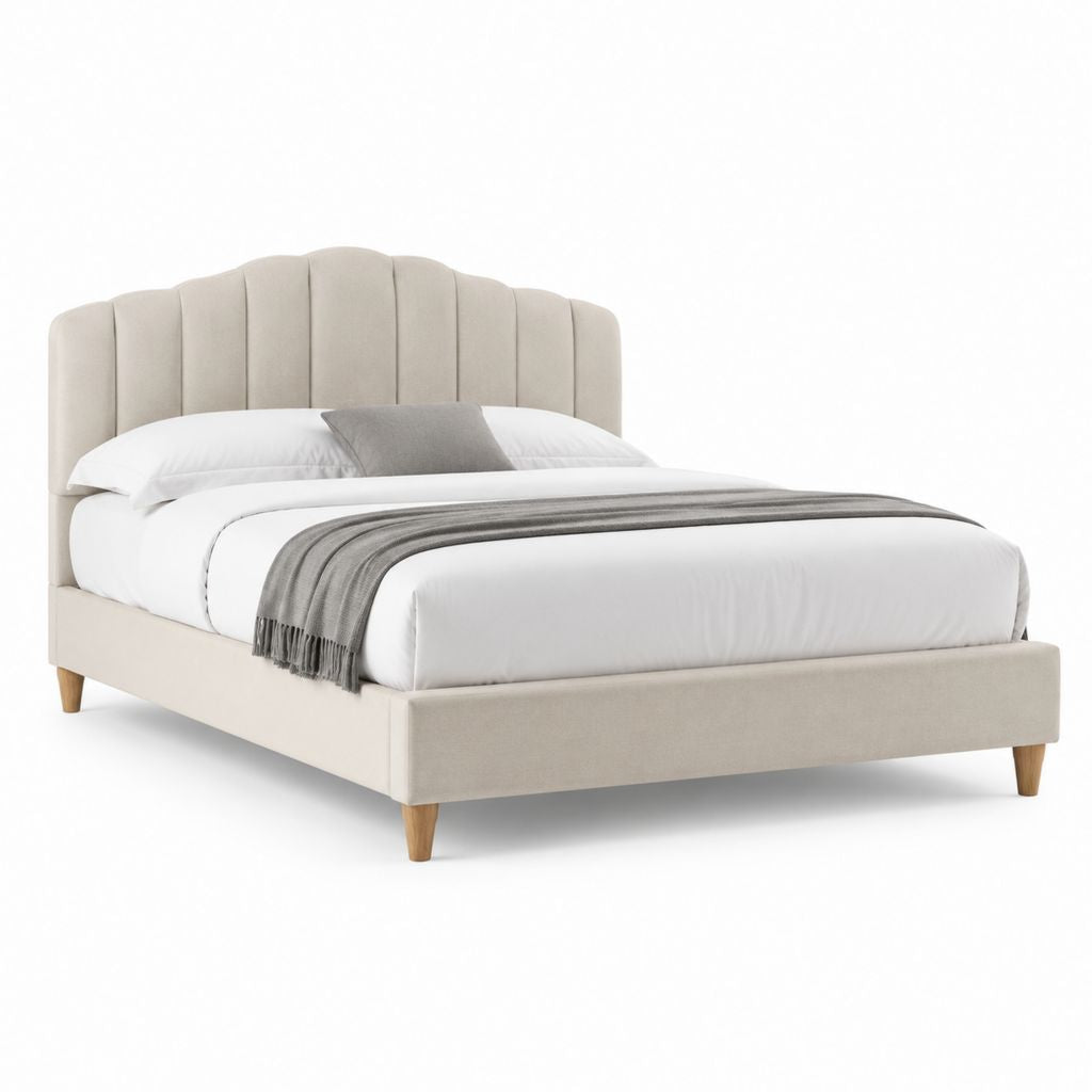 Letto matrimoniale imbottito beige in velluto di poliestere 160 x 200 cm