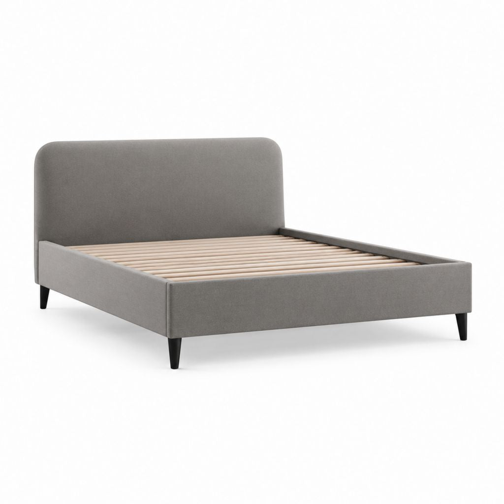 Letto matrimoniale imbottito grigio in poliestere con rete a doghe 160 x 200 cm