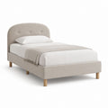 Letto singolo imbottito beige in poliestere 90 x 190 cm con testiera arrotondata