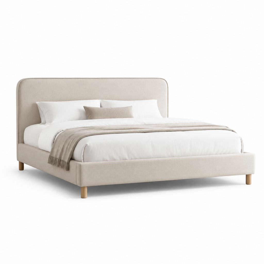 Letto matrimoniale imbottito beige in poliestere 175 x 215 x 105 cm per materasso 160 x 200 cm