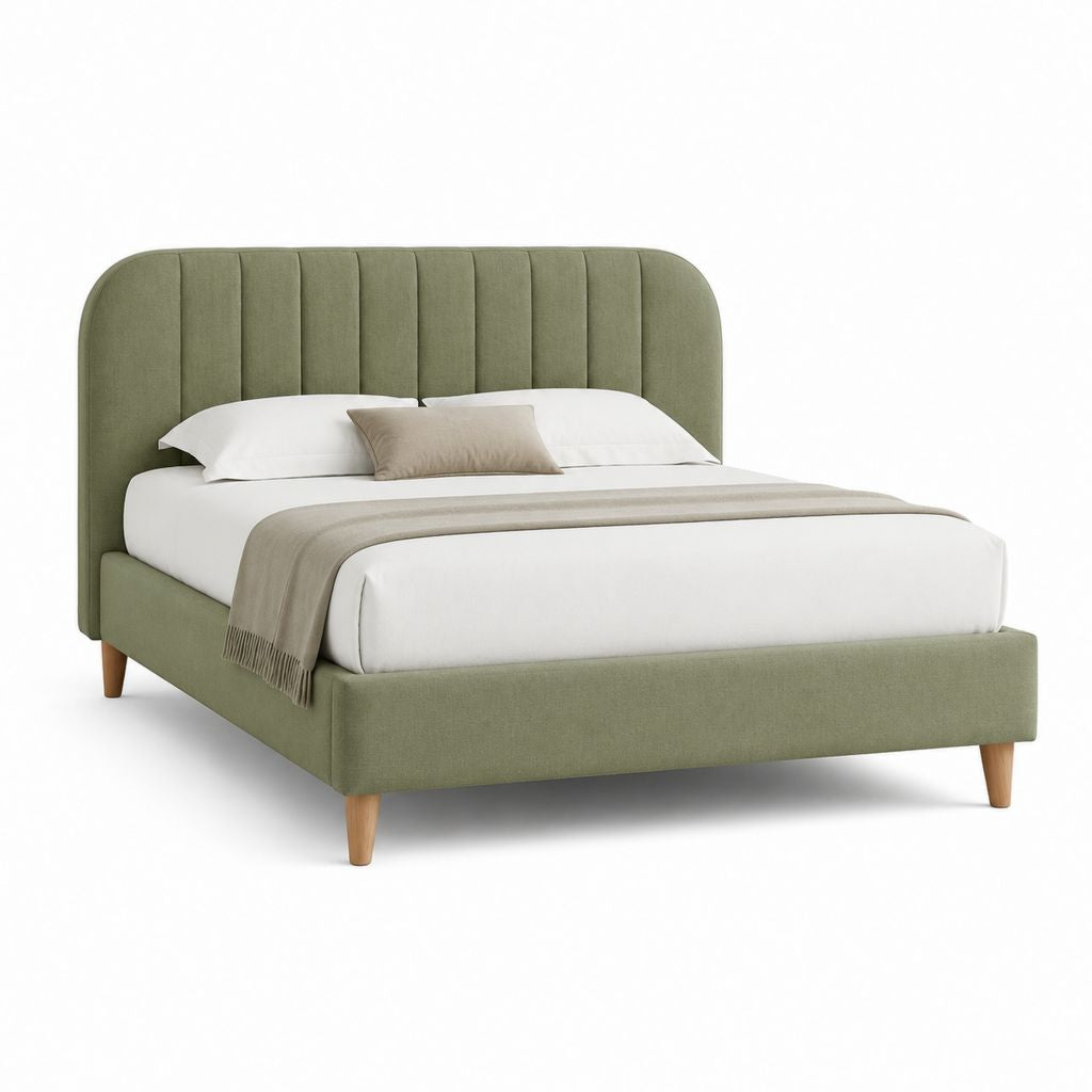 Letto matrimoniale imbottito verde oliva in poliestere con testiera arcuata 160 x 200 cm