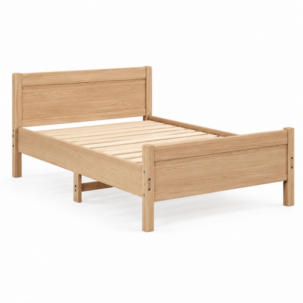 Letto matrimoniale rettangolare con rete a doghe in rovere naturale legno massello 160 x 200 cm