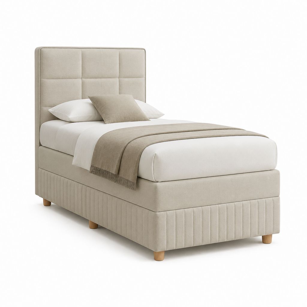 Letto singolo imbottito beige in poliestere rettangolare 90x190 cm 205x105x120 cm