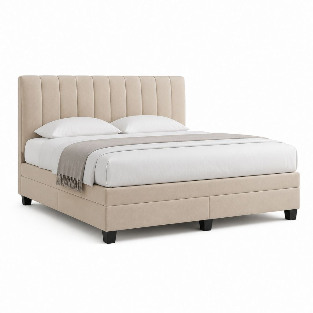 Letto matrimoniale imbottito beige in poliestere rettangolare per materasso 160 x 200 cm 175 x 215 x 120 cm