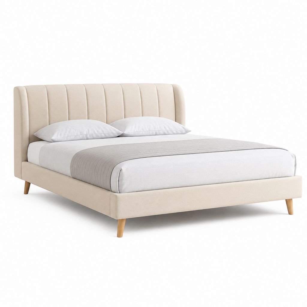 Letto matrimoniale rettangolare beige in poliestere per materasso 160 x 200 cm 174 x 216 x 110 cm