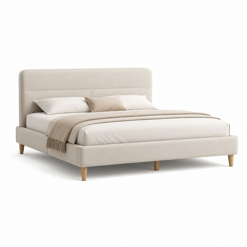 Letto matrimoniale imbottito beige in poliestere rettangolare 160 x 200 cm