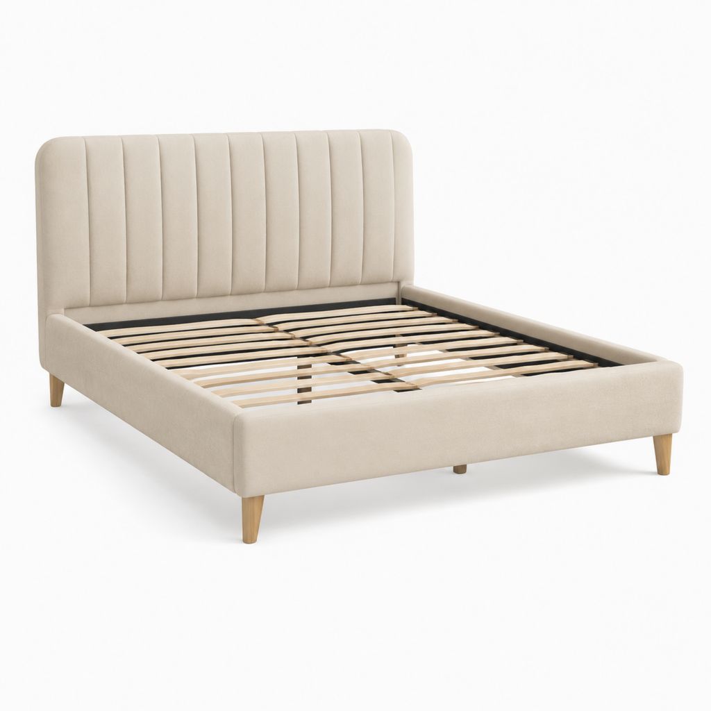 Letto matrimoniale imbottito beige in poliestere con rete a doghe 160 x 200 cm