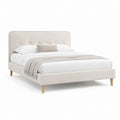 Letto matrimoniale con testiera imbottita beige in poliestere 160 x 200 cm