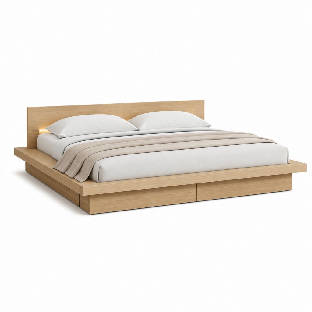 Letto matrimoniale con cassetti rovere chiaro in MDF 180 x 218 x 95 cm per materasso 160 x 200 cm
