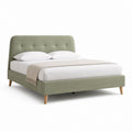 Letto matrimoniale imbottito verde salvia in poliestere con testiera capitonné 160 x 200 cm
