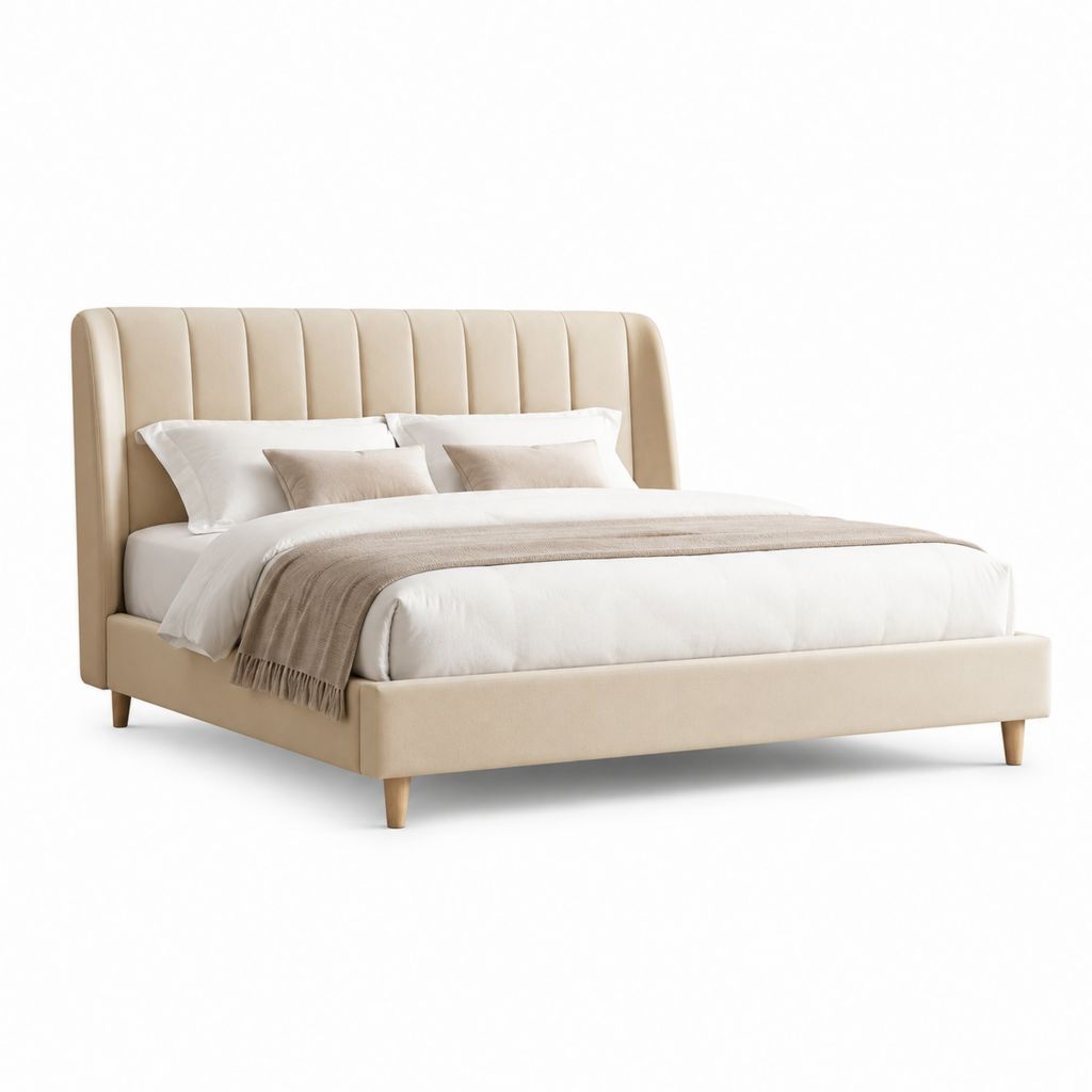 Letto matrimoniale imbottito beige in poliestere rettangolare per materasso 160x200 cm 180x220x120 cm