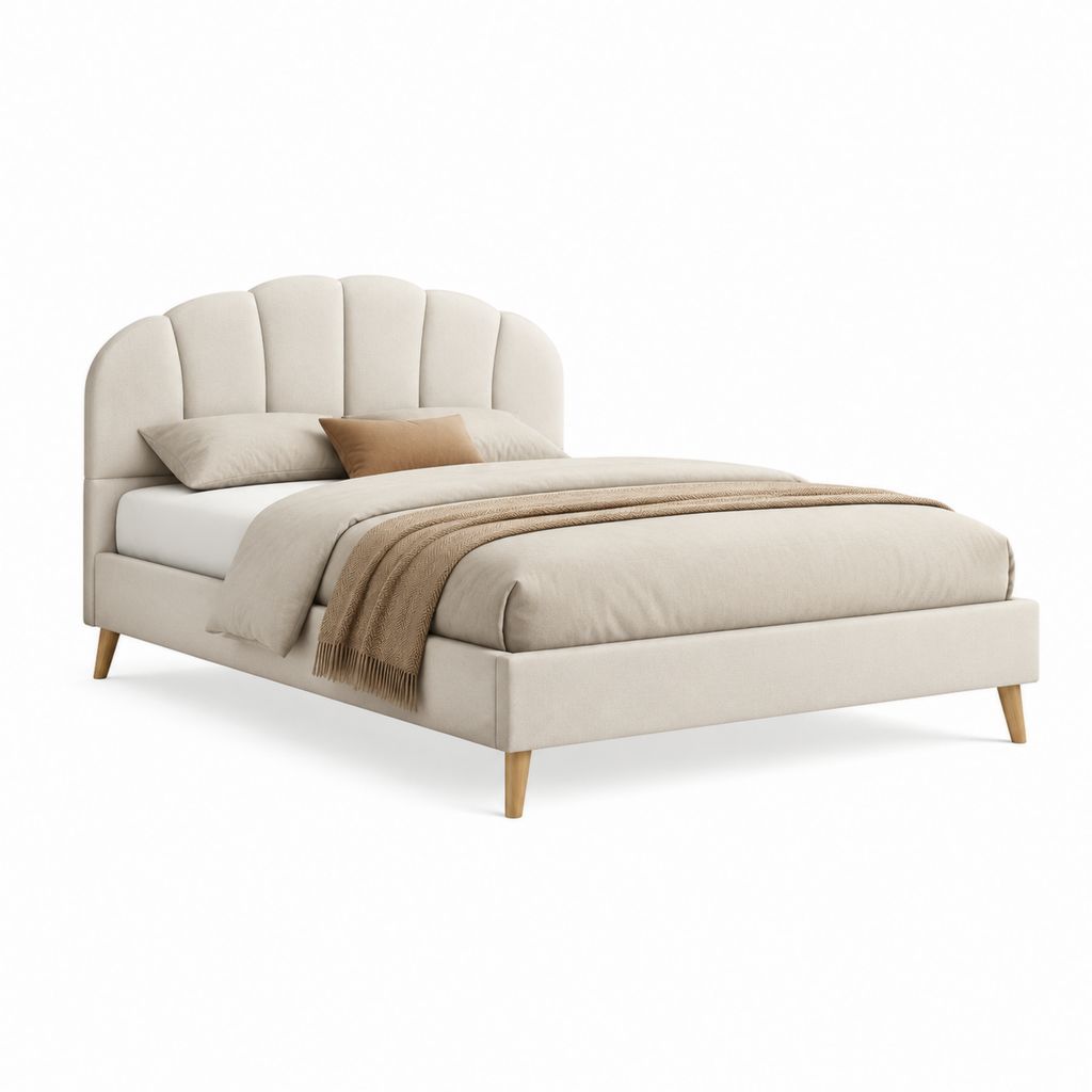 Letto matrimoniale imbottito beige in poliestere con testiera arcuata 160 x 200 cm