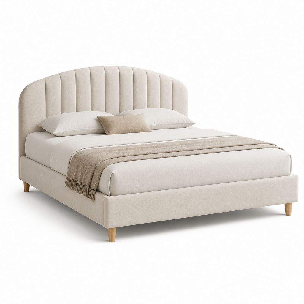 Letto matrimoniale imbottito beige in poliestere con testiera arcuata 174 x 218 x 120 cm