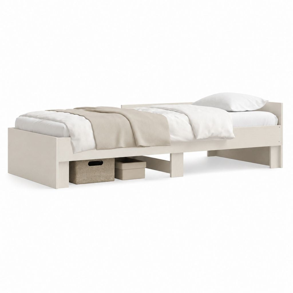 Letto singolo con struttura rettangolare bianca in pannello truciolare 90 x 200 cm