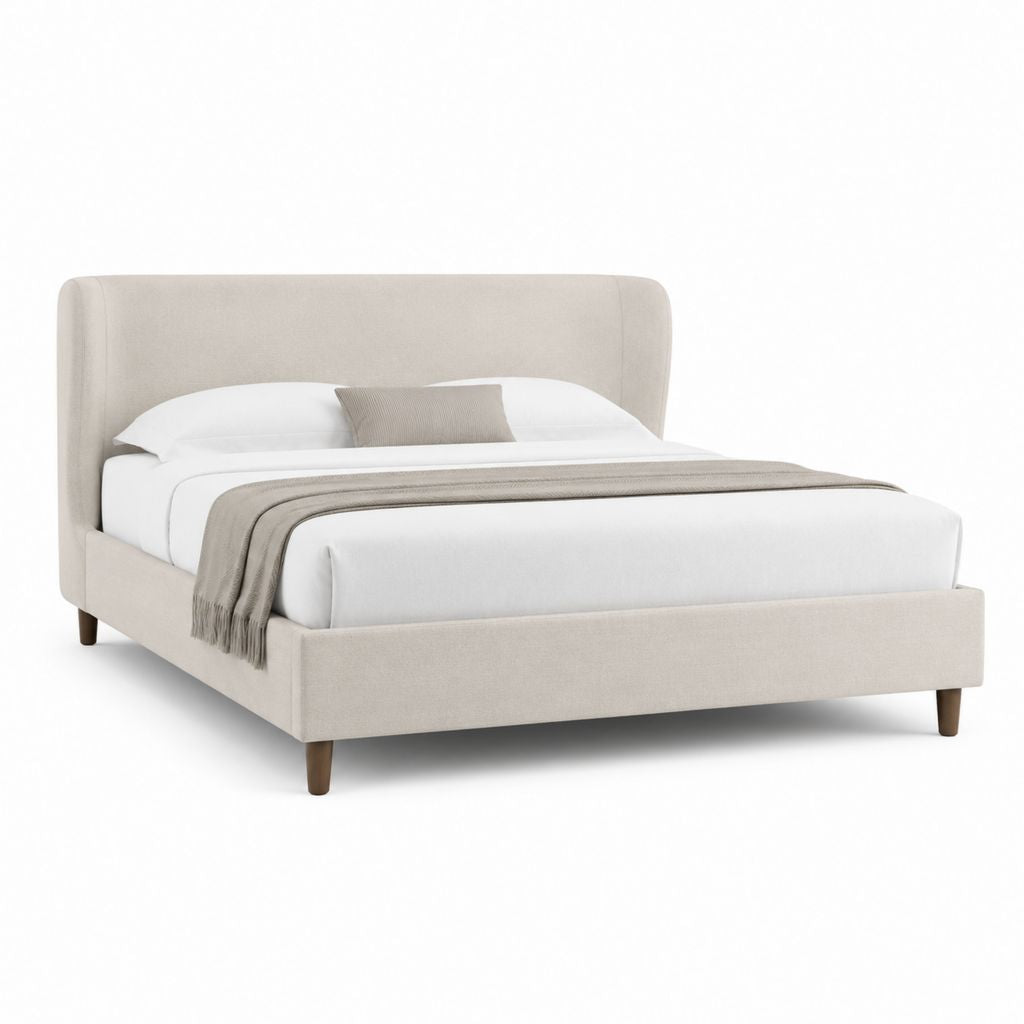 Letto matrimoniale imbottito beige in poliestere con struttura 160 x 200 cm 175 x 218 x 115 cm