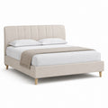 Letto matrimoniale imbottito beige in poliestere 160 x 200 cm con testiera alta