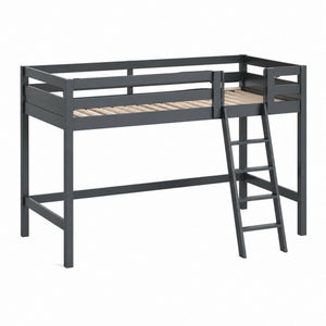 Letto a soppalco singolo grigio antracite in legno massello di pino 90 x 200 cm