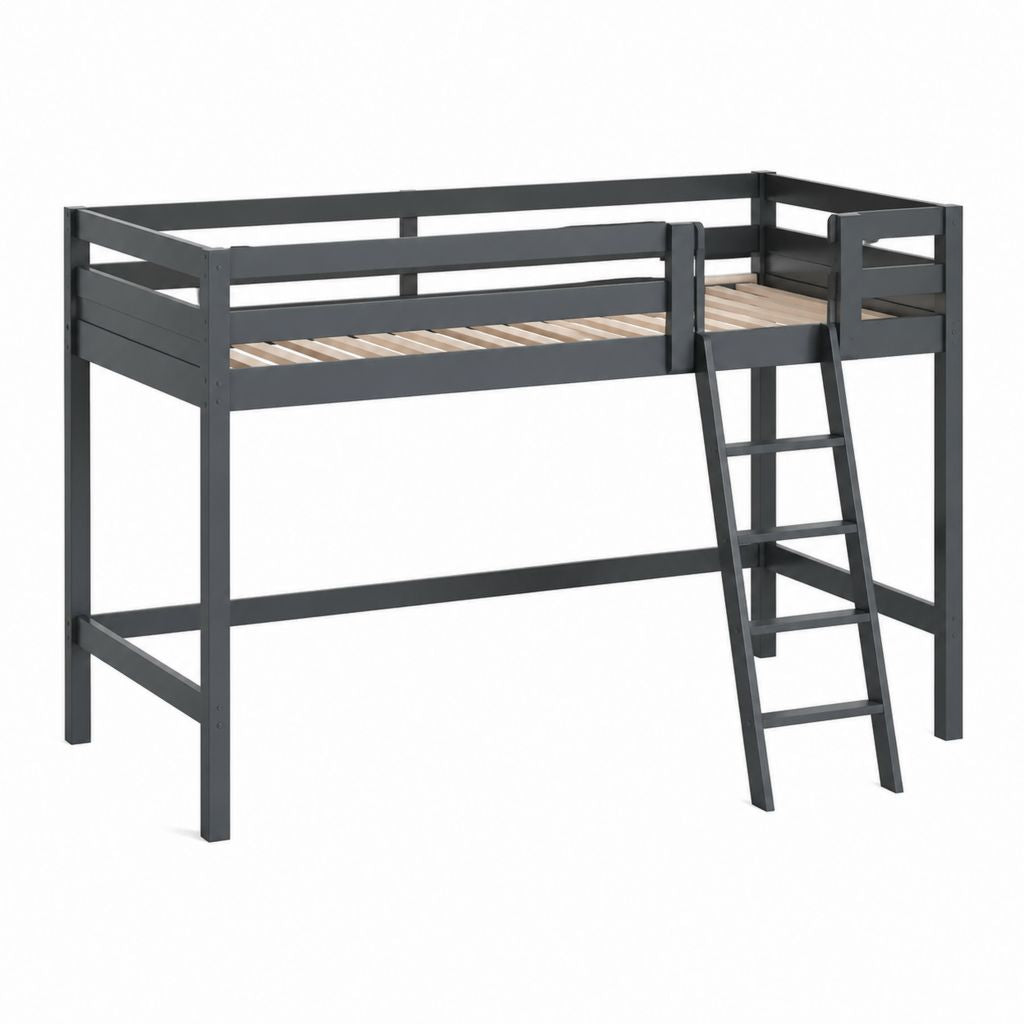 Letto a soppalco singolo grigio antracite in legno massello di pino 90 x 200 cm