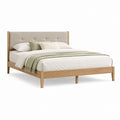 Letto matrimoniale in rovere massello naturale con testiera imbottita beige 160 x 200 cm