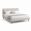 Letto matrimoniale imbottito beige in poliestere con testiera rettangolare 160 x 200 cm