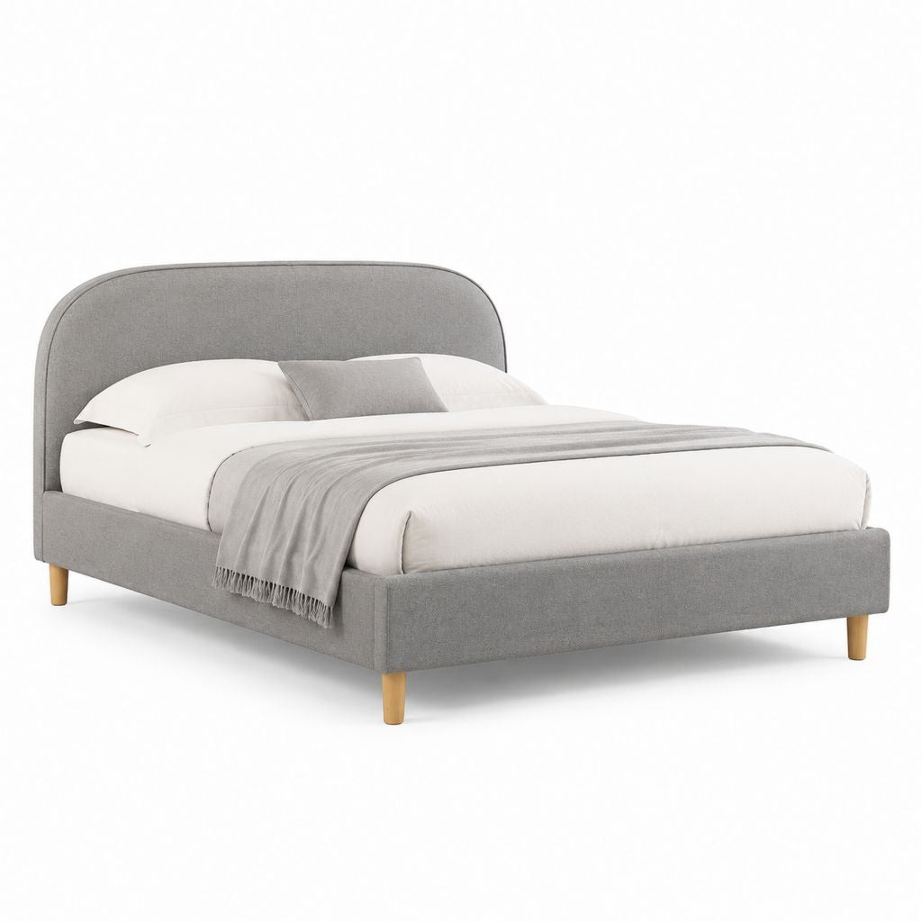Letto matrimoniale imbottito grigio in poliestere con testiera arrotondata 160 x 200 cm