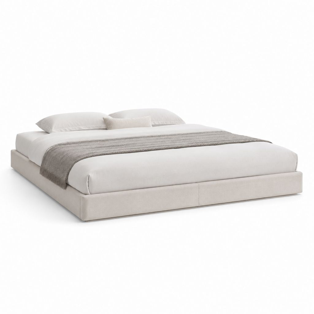 Letto matrimoniale imbottito avorio in poliestere rettangolare 180 x 220 x 35 cm per materasso 160 x 200 cm