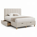 Letto matrimoniale con 3 cassetti beige in poliestere rettangolare 160 x 200 cm
