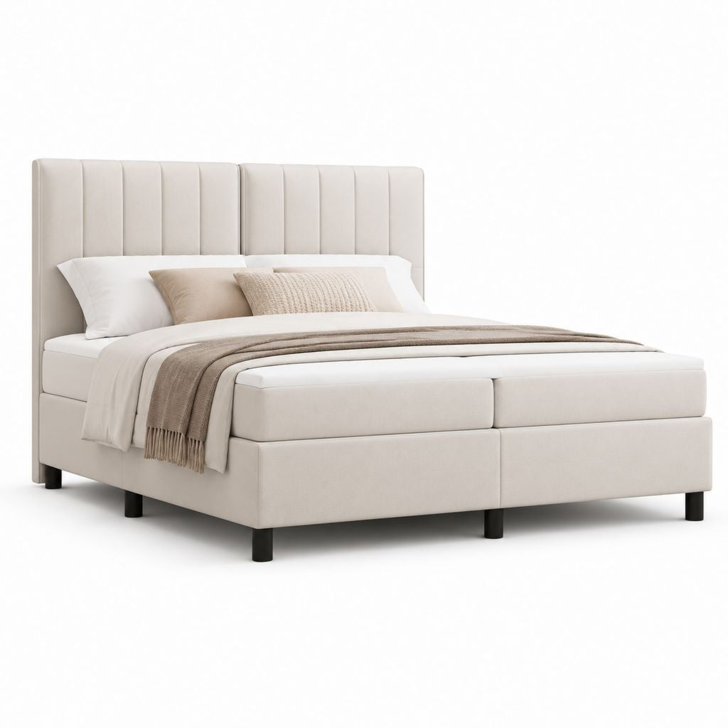 Letto matrimoniale imbottito beige in poliestere rettangolare 160 x 200 cm