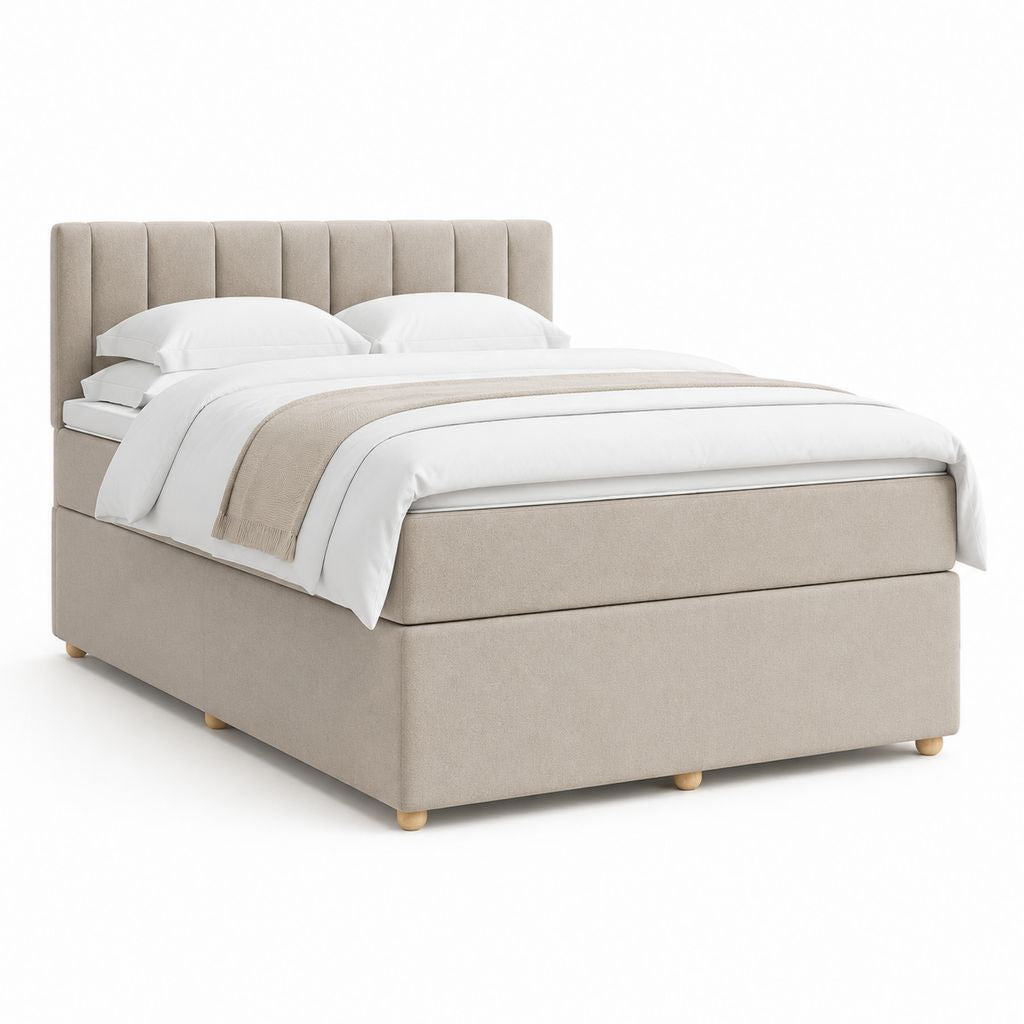 Letto matrimoniale imbottito beige in poliestere 160 x 200 cm con testiera alta